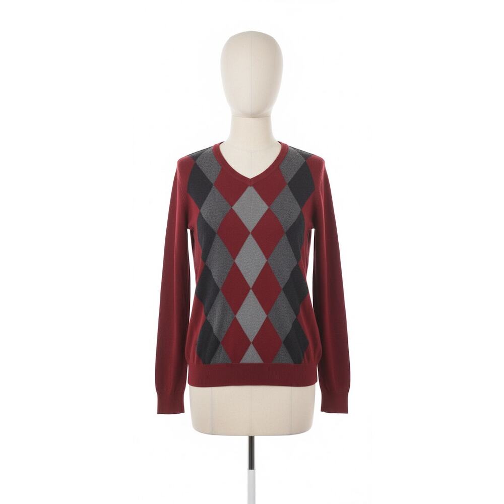 Apt. 9 XL Vintage Argyle Diamond V-Neck Sweater Red Gray XL - Picture 2 of 8